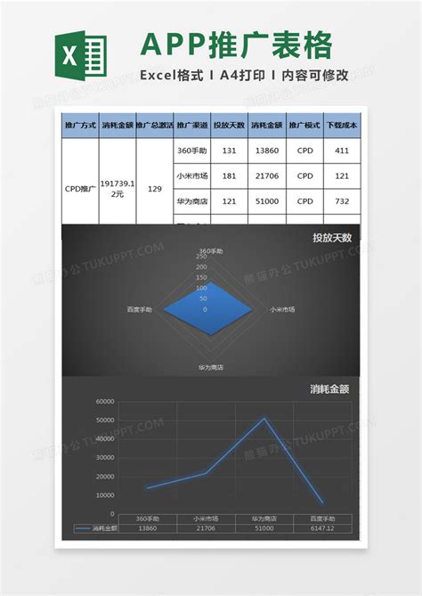 深蓝色app推广表Excel模板下载_熊猫办公