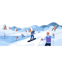 Happy woman snowboarding in mountains Royalty Free Vector
