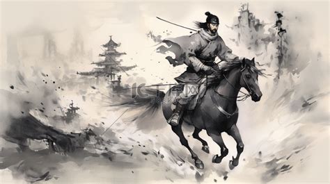 中国古代游侠油画插画图片-千库网