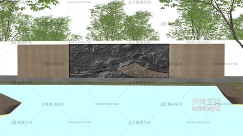新中式景墙 su草图模型下载-【集简空间】「每日更新」