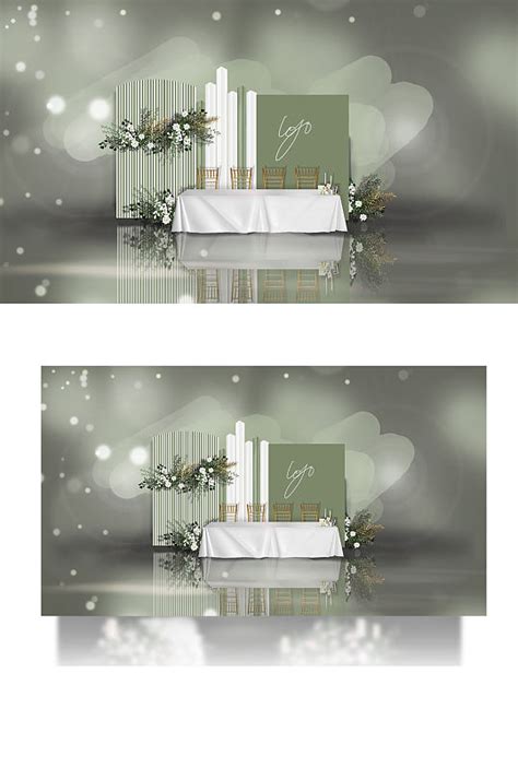 手绘小清新简约白绿色韩式秀场风婚礼签到区模板下载-编号4144079-众图网