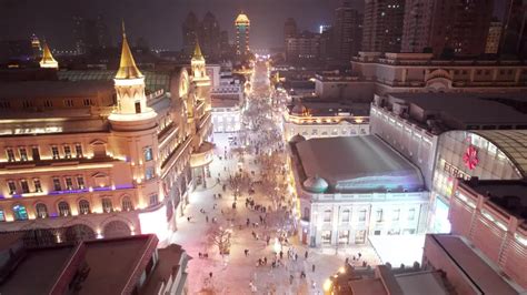 中国哈尔滨圣索菲亚大教堂广场夜景航拍—高清视频下载、购买_视觉中国视频素材中心