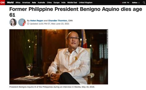 菲律宾媒体：菲前总统阿基诺三世去世