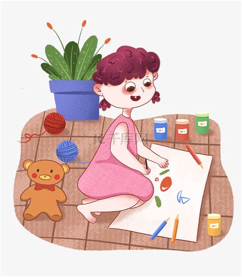 儿童节在家画画的小女生素材图片免费下载-千库网