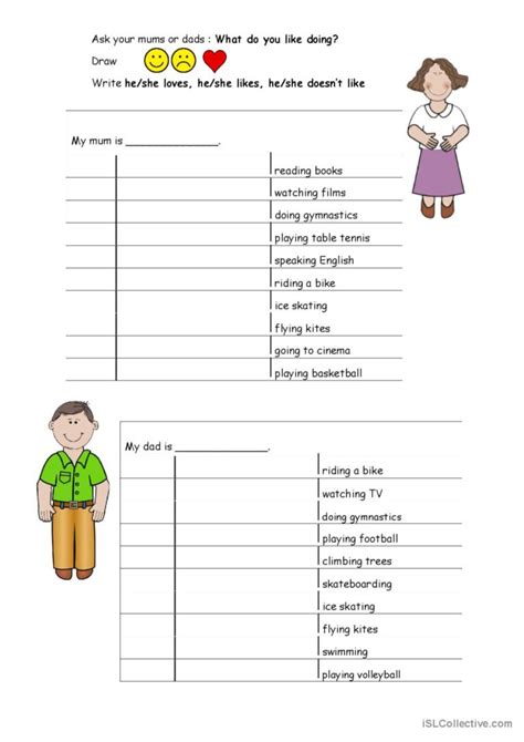 What does she/he like doing?: English ESL worksheets pdf & doc