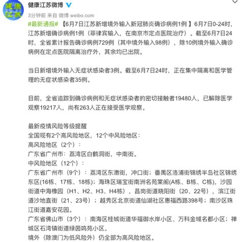 6月7日江苏新增境外输入新冠肺炎确诊病例1例_荔枝网新闻