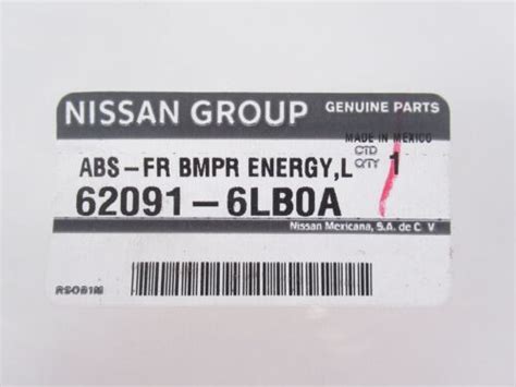 Genuine OEM Nissan 62091-6LB0A Parachoques Delantero absorbente de ...