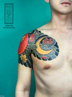 日式老传统半甲七分袖_龙胸部纹身图案大全 - 纹身大咖