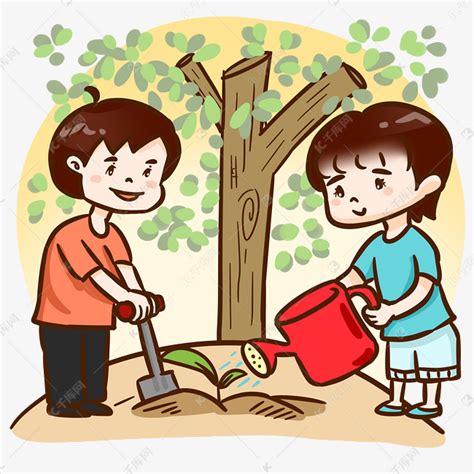 植树节妈妈挖土浇水种树苗手绘人物PNG素材图片免费下载-千库网