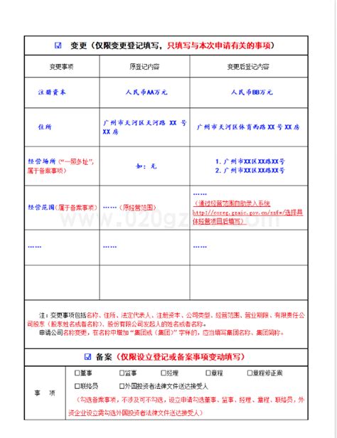 广州内资登记（备案）申请表格示例填写示范_工商财税知识网