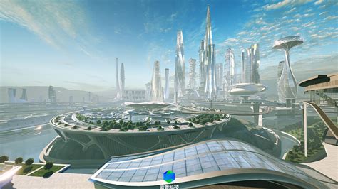 未来派科幻城市街景3D数字呈现的图图片下载 - 觅知网
