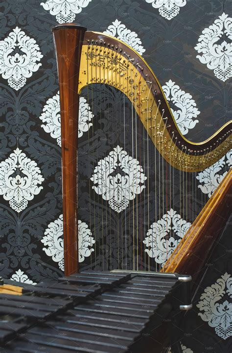Harp and Musical instruments. Dark v | Arts & Entertainment Stock ...