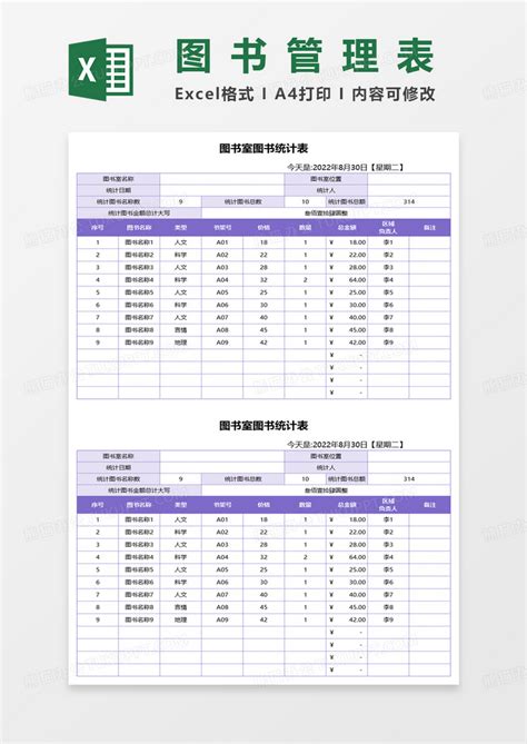 图书室图书统计表Excel模板下载_熊猫办公