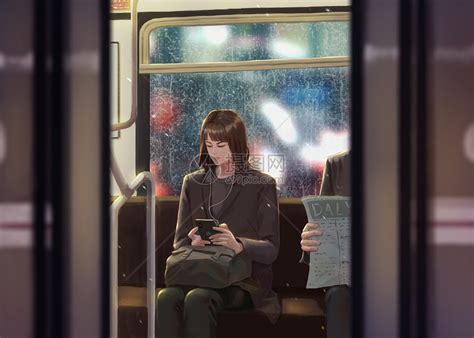 地铁上玩手机的女孩插画图片下载-正版图片401863172-摄图网