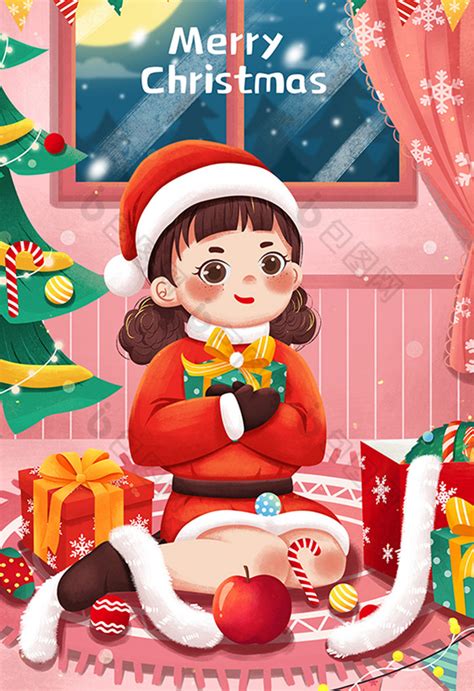 圣诞节图片-可爱的圣诞装扮的小女孩在圣诞树下素材-高清图片-摄影照片-寻图免费打包下载