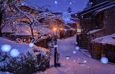 夜街，京都，冬天，降雪，灯，日本,图片 - 真棒壁纸