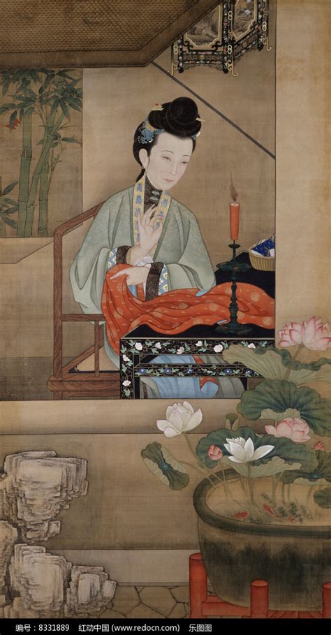 雍正十二美人图古风古画古典传统美女人物国画工笔画临摹素材图片_虎窝淘