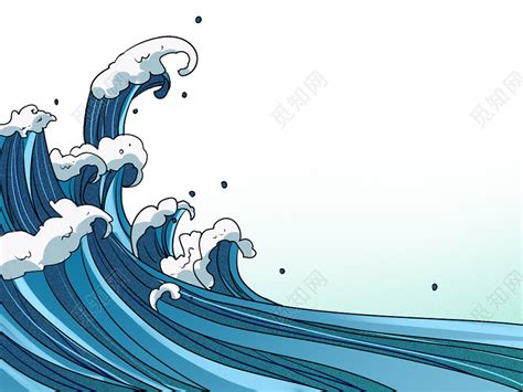 蓝色卡通中国风国潮浪花海浪元素PNG素材免费下载 - 觅知网