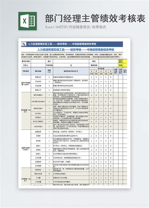 部门经理主管绩效考核表图片-正版模板下载400148111-摄图网