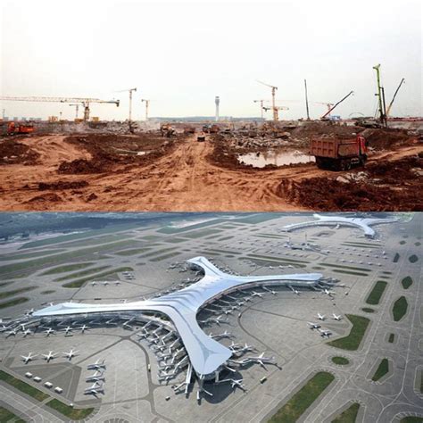 航拍北京大兴国际机场最新施工进度 现代设计感十足_坪山新闻网