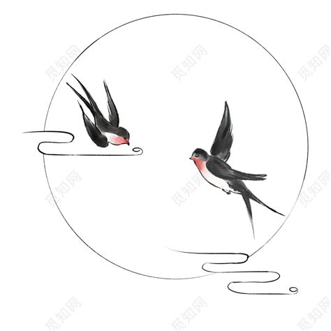 中国风手绘水墨燕子图案素材免费下载 - 觅知网