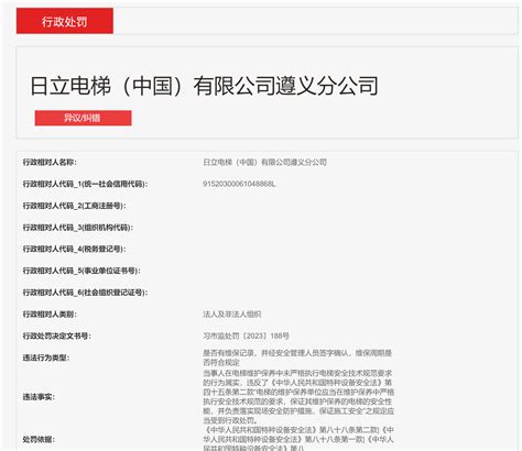 未严格执行电梯安全技术规范要求 日立电梯（中国）有限公司遵义分公司被罚1万元-中国质量新闻网