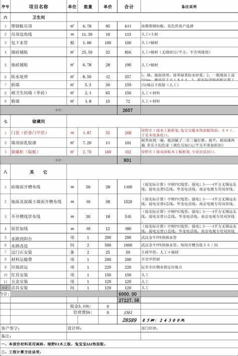 房屋装修报价清单全包明细表格