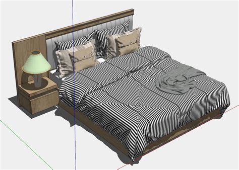 简约木质条纹舒适双人床su模型_床具_土木在线