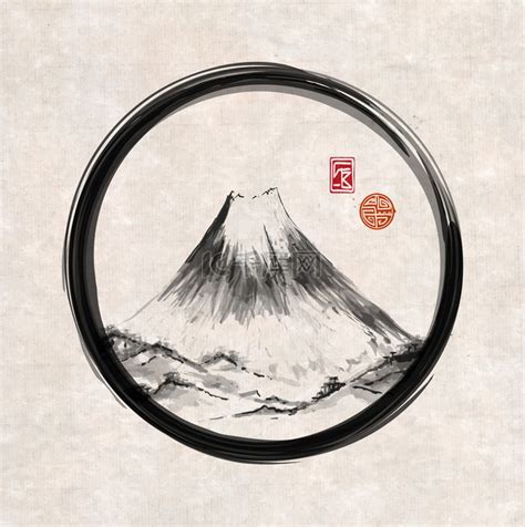 黑色的 enso 循环的富士山山素材图片免费下载-千库网