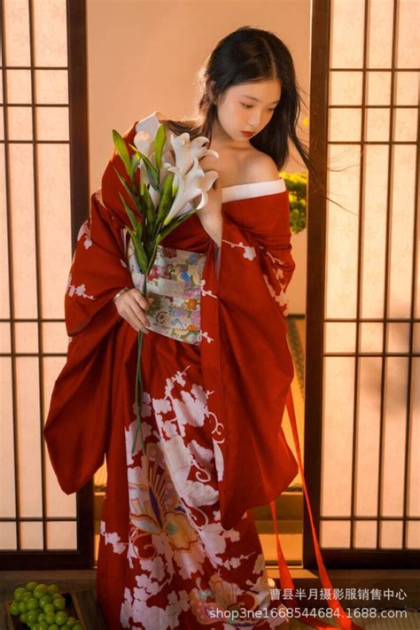 和服女正装传统改良复古风红色个人写真日式和风写真神明少女和服-阿里巴巴