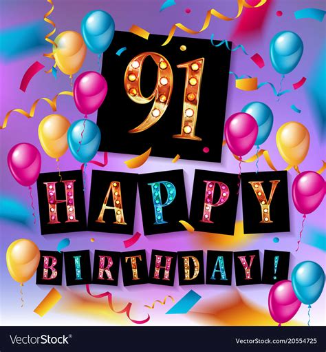 91. Geburtstag - Happy Birthday Geburtstagskarte mit bunten Buchstaben ...