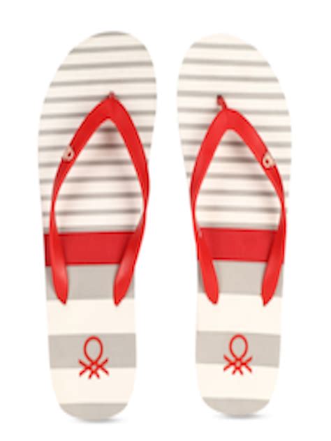 Buy United Colors Of Benetton Men Grey & Red Striped Thong Flip Flops ...