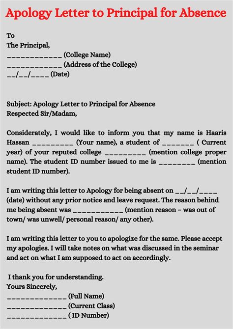 Apology Letter for Absence – Format, Sample Template & Example