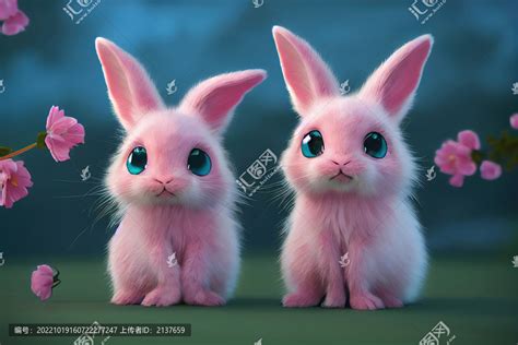 草地上两只粉色兔子,动物素材,设计素材,设计,汇图网www.huitu.com