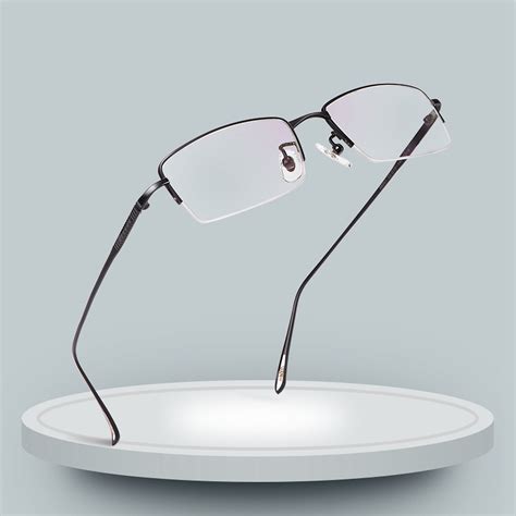 OULE 超轻纯钛商务近视眼镜框 男士半框时尚眼镜架 大码枪色_眼镜框_OULE眼镜网