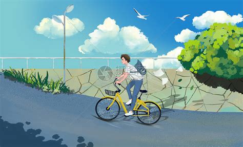 骑自行车上学的少年插画图片下载-正版图片401784629-摄图网