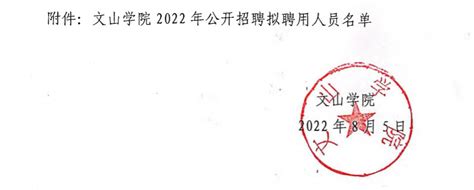 2022年云南文山学院面向社会公开招聘拟聘用人员公示