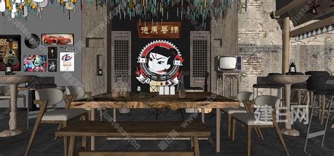 中式民谣酒吧-sketchup模型_sketchup模型库_建E室内设计网!