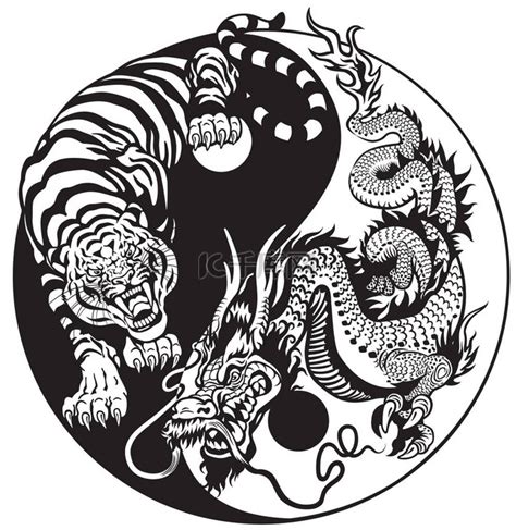 阴阳符号与龙和虎的战斗素材图片免费下载-千库网
