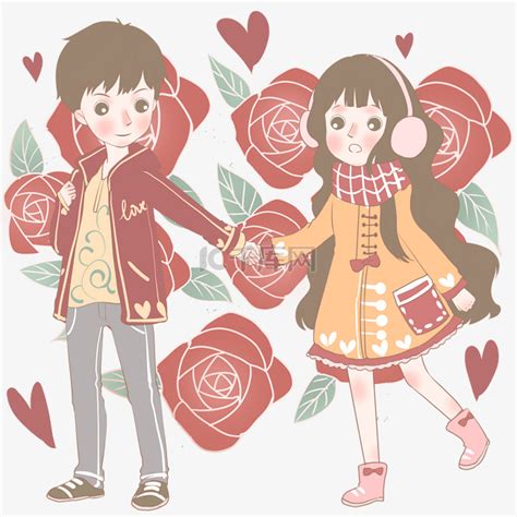 情人节玫瑰花与情侣爱人图素材图片免费下载-千库网