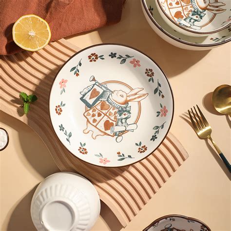 TINYHOME伯爵兔日式卡通碗盘餐具套装家用陶瓷汤碗网红菜盘子组合_虎窝淘