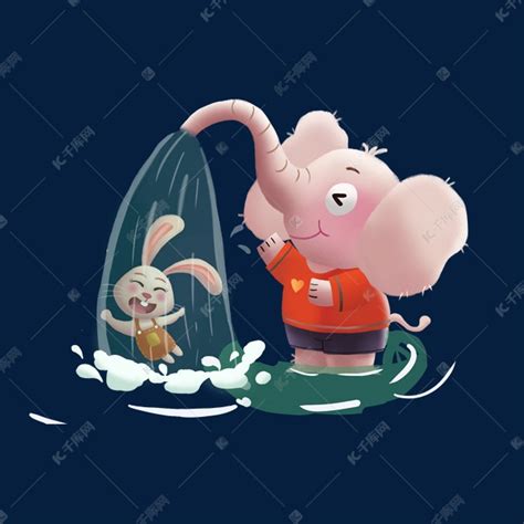 大象给兔子洗澡素材图片免费下载-千库网