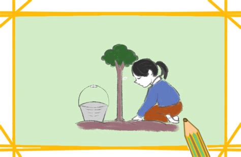 种树的女孩简笔画要怎么画_保护环境简笔画原创教程步骤