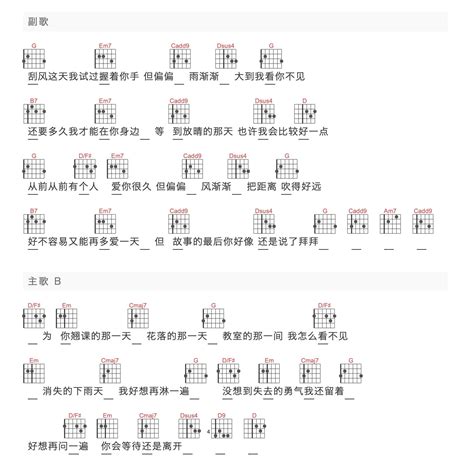 晴天吉他谱(歌词)_周杰伦_g调弹唱完整版 - W吉他谱