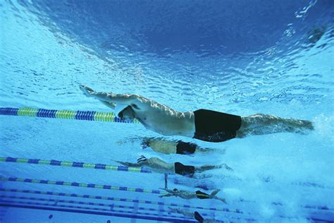 鸟瞰图:游泳池中肌肉发达的男性游泳者。职业运动员仰泳，训练中必胜。电影般的慢动作，时尚的色彩视频素材_ID:VCG42N1326527547 ...