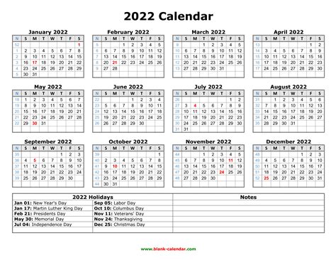 2022 Calendar Usa With Holidays And Weeks Numbers