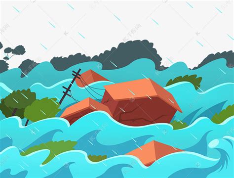 洪灾洪水上漂流喊救命的人与猫插画图片下载-正版图片401772431-摄图网