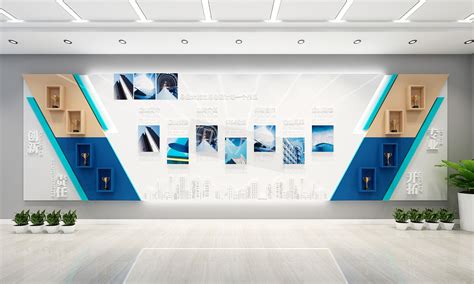 蓝色风格企业文化墙照片墙员工风采墙-包图网