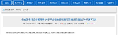 贵阳市云岩区市场监管局关于不合格食品风险控制情况的通告（2023第21期）-中国质量新闻网