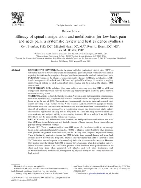 (PDF) Efficacy of spinal manipulation and mobilization for low back ...